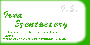 irma szentpetery business card