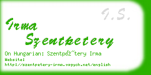 irma szentpetery business card